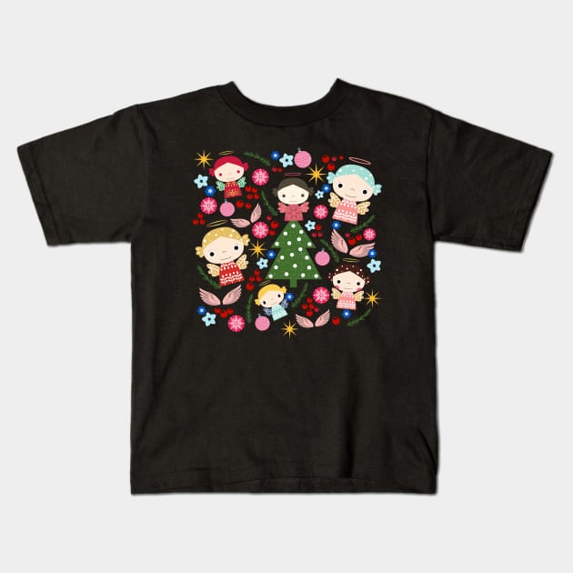 Angelic Christmas_Black Background Kids T-Shirt by leBoosh-Designs